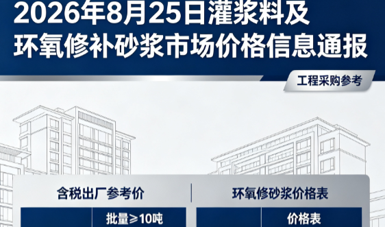 赫山2026年8月25日灌浆料及环氧修补砂浆市场价格信息通报